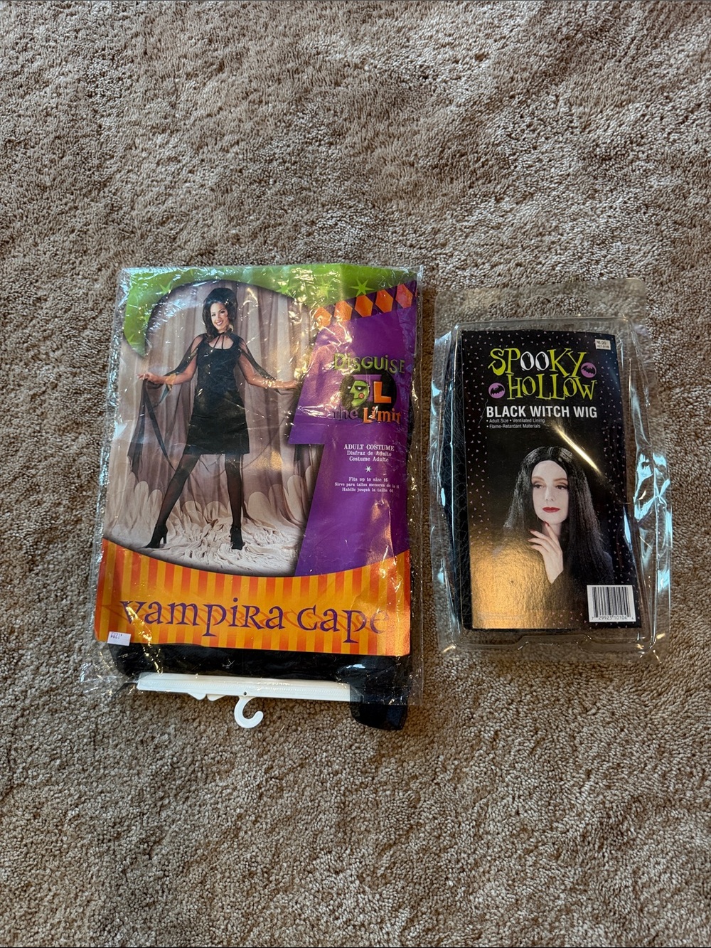 New Black Vampira Cape Costume with Black Witch Wig
